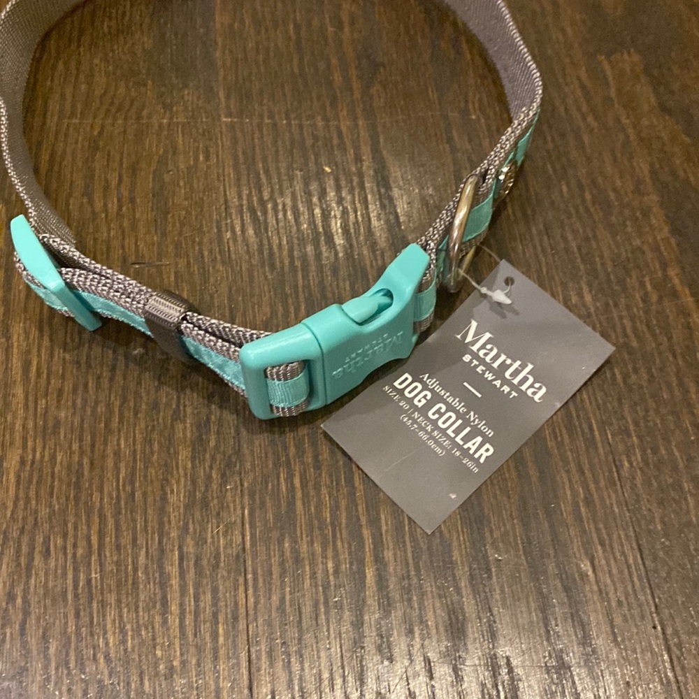 NWT Martha Stewart Nylon Dog Collar Size 20 For Neck 18-26" Mint Green/Gray - Picture 2 of 11